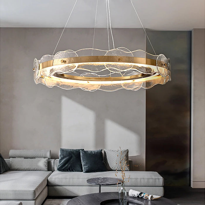 FKL Modern Round Chandelier Water Corrugated Glass Duplex Villa High-end Home Improvement Living room Dining room Chandelier