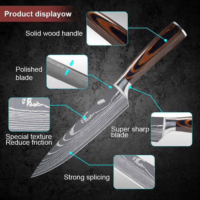 Kitchen knives Set Professional Chef Knives Japanese 7CR17 440C High Carbon Stainless Steel Imitation Damascus Pattern Knife Set