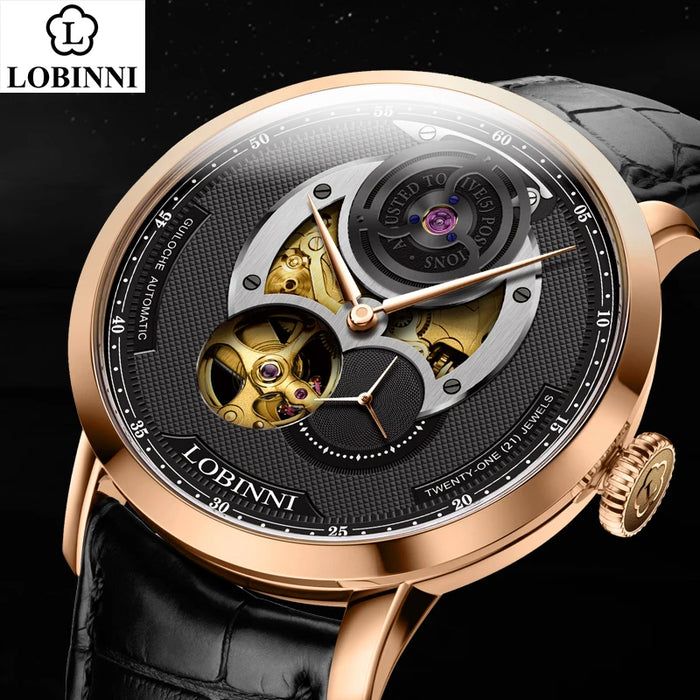 LOBINNI Men Japan Automatic Mechanical Watch Transparent Skeleton Mens Watches Luxury Mens Watches Top Brand Leather Male Clock