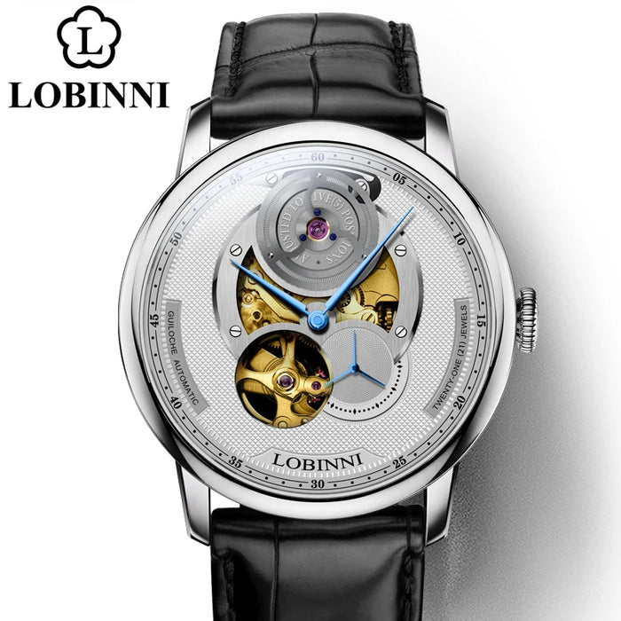 LOBINNI Men Japan Automatic Mechanical Watch Transparent Skeleton Mens Watches Luxury Mens Watches Top Brand Leather Male Clock