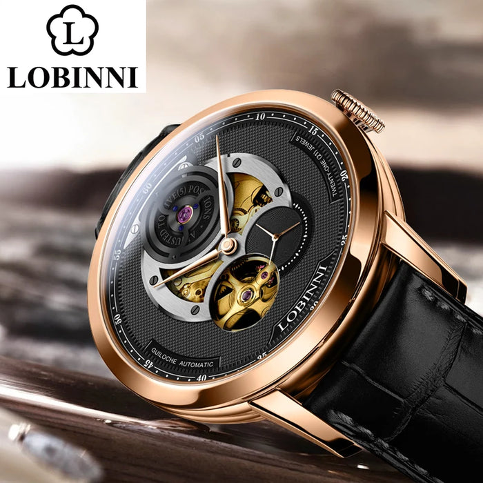 LOBINNI Men Japan Automatic Mechanical Watch Transparent Skeleton Mens Watches Luxury Mens Watches Top Brand Leather Male Clock