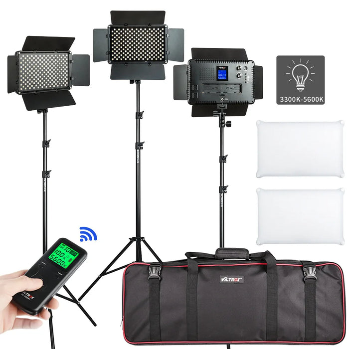 VILROX 2/3PCS VL-S192T LED Video Light Bi-color Dimmable Wireless remote Panel Lighting Kit + 75"Light Stand for studio shooting