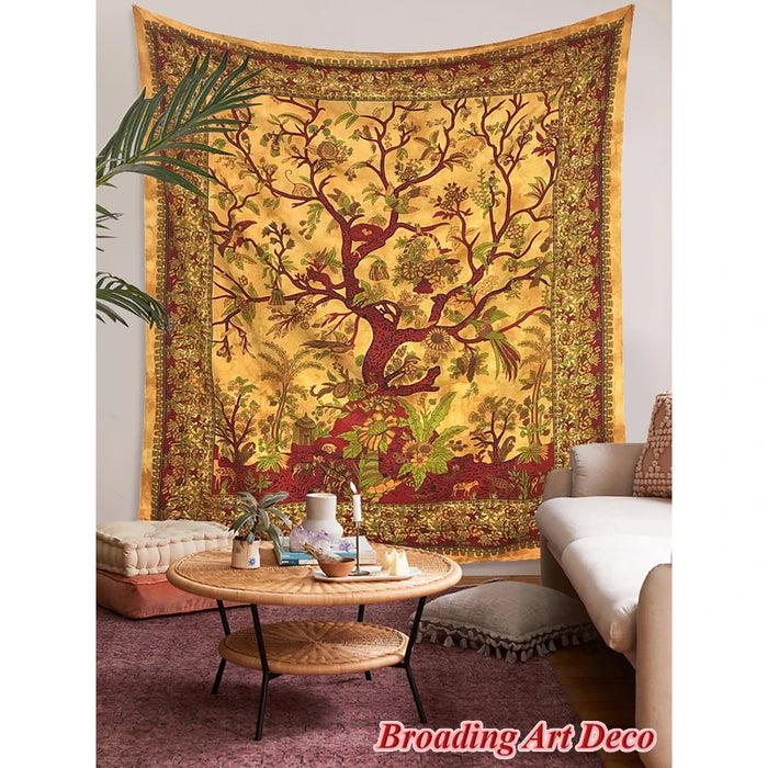 Tree of Life Mandala Tapestry Wall Hanging 100%Cotton Handmade in India Screen Print Boho Tapestries Bedsheet 210x230CM