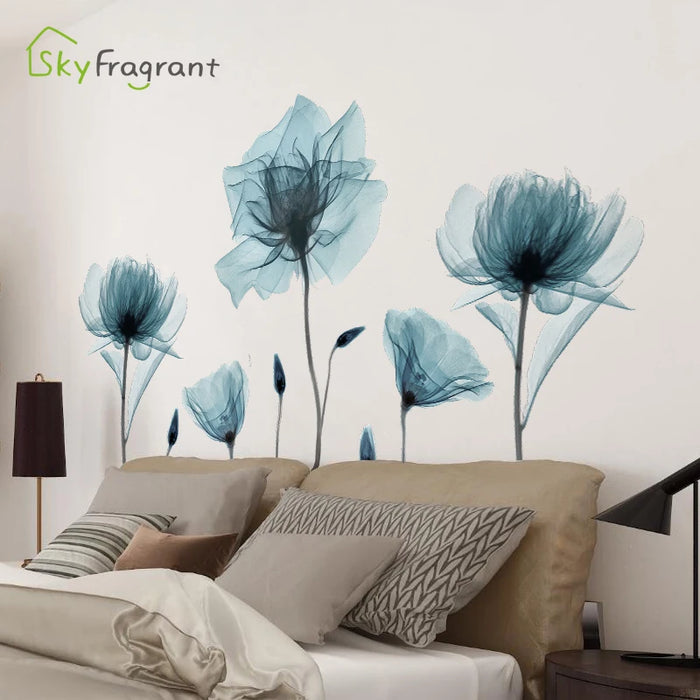 Nordic Lotus Wall Stickers For Living Rooms Bedroom Background Home Wall Decor Creative Flower Self Adhesive Vinyl Glass Sticker