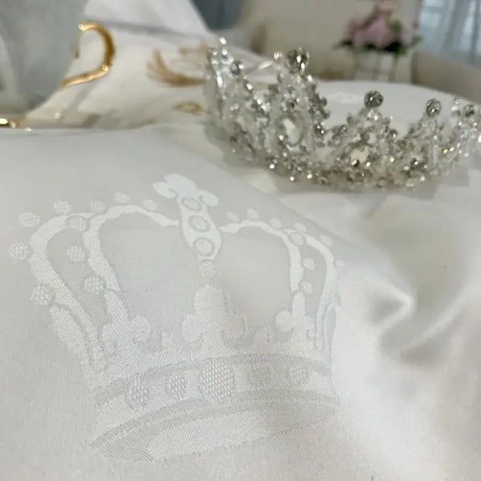 White Crown Embroidery Bedding Set Luxury Europe Jacquard Satin Cotton Quilt/Duvet Cover Bedspread Bed Sheet Pillowcase