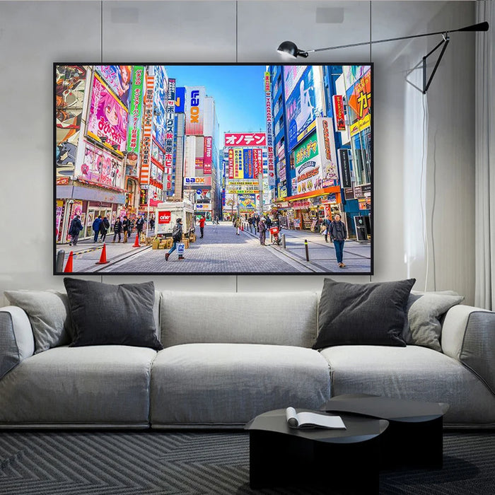 Akihabara Skyline Landscape Poster Wall Art Canvas Printing Japan Street Pictures for Living Room Decor Unframed