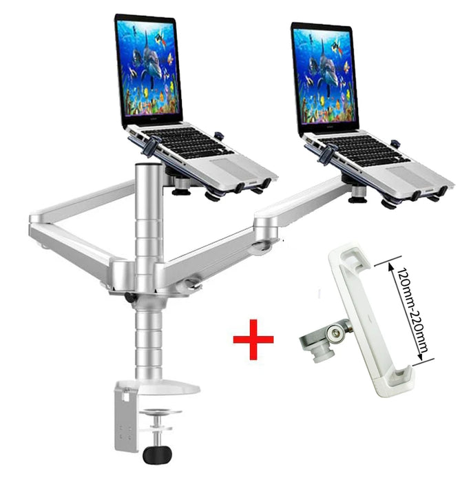 OA-12X aluminum alloy 2 In 1 Bracket adjustable Dual Arm double laptop desktop stand Holder For 10-15 inch Laptop+ 7"-10" tablet