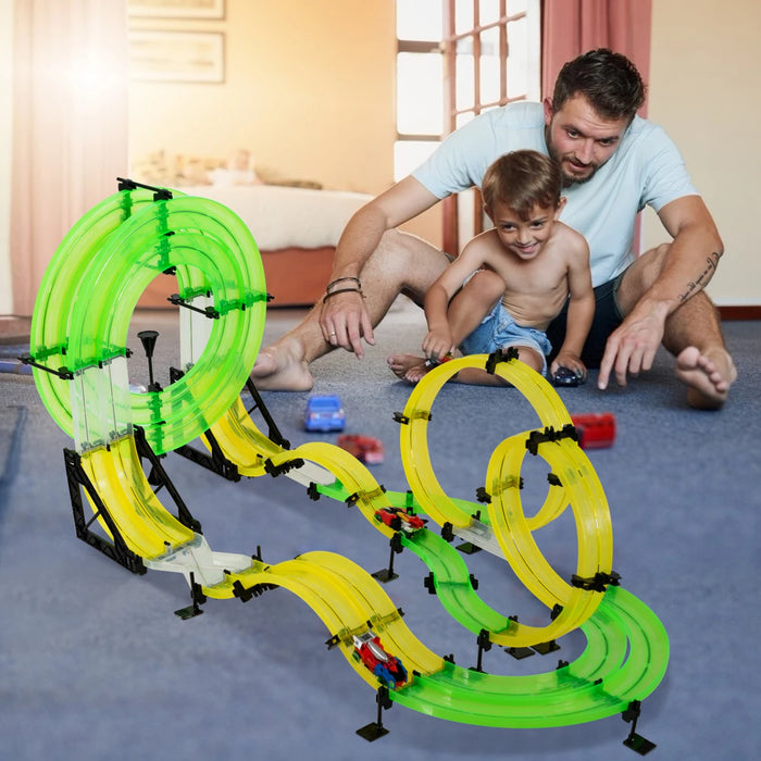 28.5ft 3D Kids Toy RC Rail Track Set Play Room Car Race Track Speed Booster