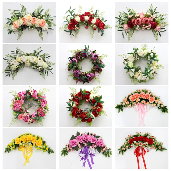 Artificial Wreath Door Threshold Flower DIY Wedding Home Living Room Party Pendant Wall Decor Christmas Garland Gift Rose Peony