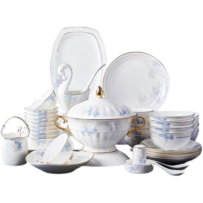 Bowl dish set Jingdezhen European bone china bowl and chopsticks ceramic utensils dinner set bowl and plate combined tableware