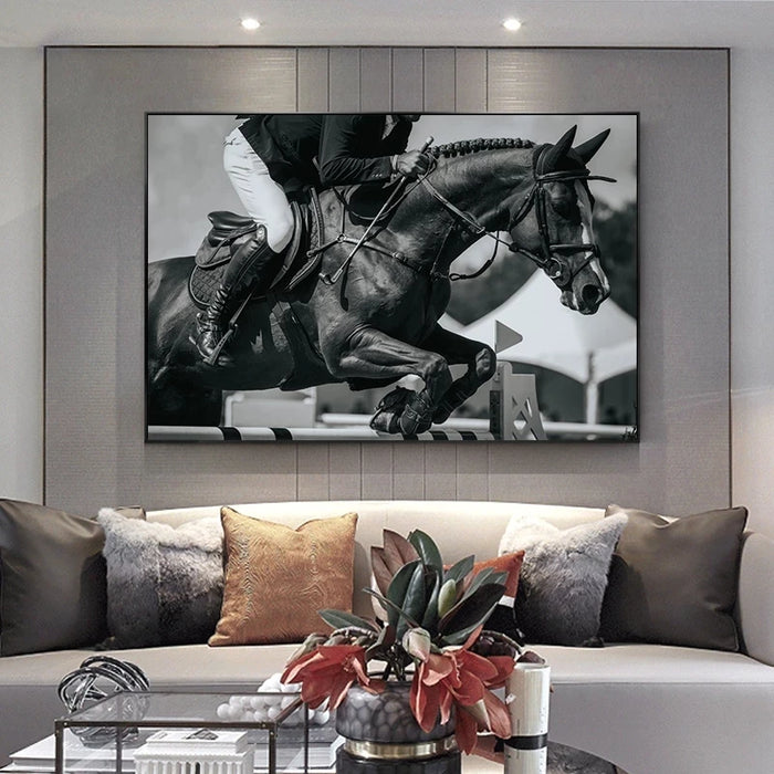 Horse Racing Canvas Art Black White Animals Wall Art Poster Pictures Cuadros Canvas Print Paintings for Living Room Home Decor