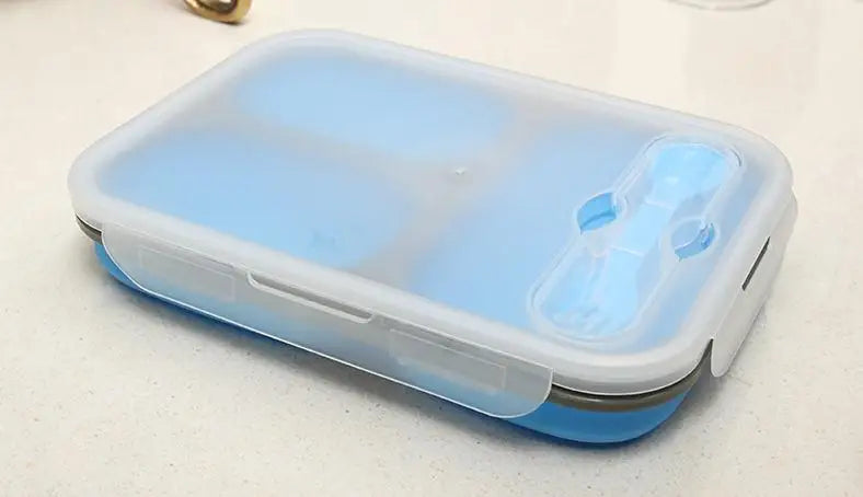 Collapsible Silicone Lunchbox Bento Folding Portable Bento Box With Fork 3 Grids Microwave Dinnerware Tools SN2103