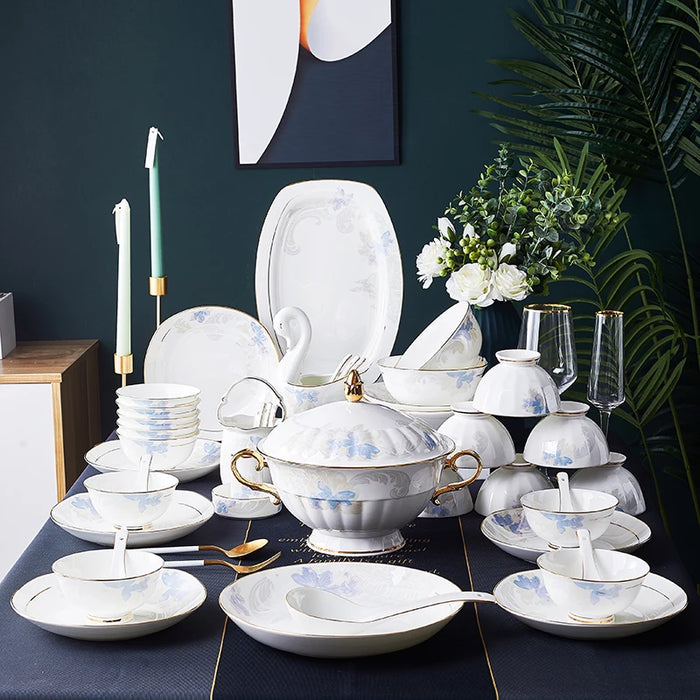 Bowl dish set Jingdezhen European bone china bowl and chopsticks ceramic utensils dinner set bowl and plate combined tableware