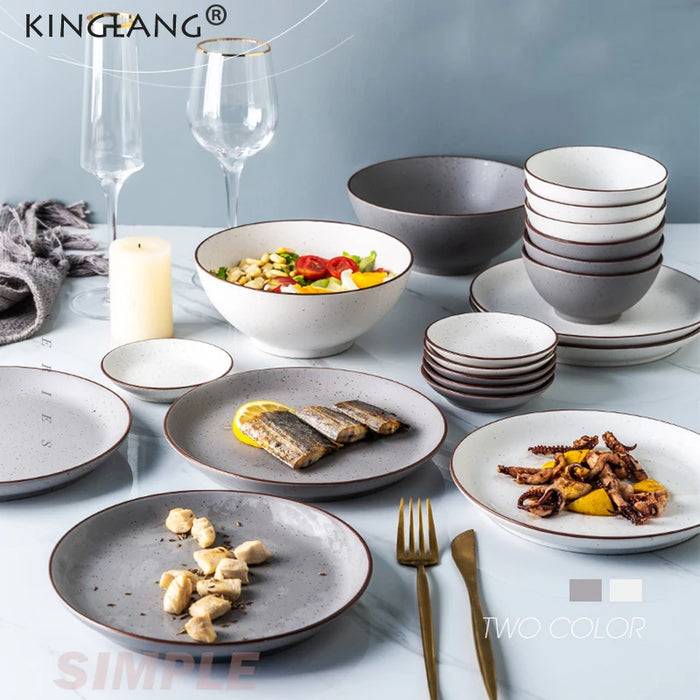 KINGLANG Nordic Ins Tableware Set Factory Direct Selling Dinnerware Set Simple Design Nice Color 6 Person Plate and Bowl Set