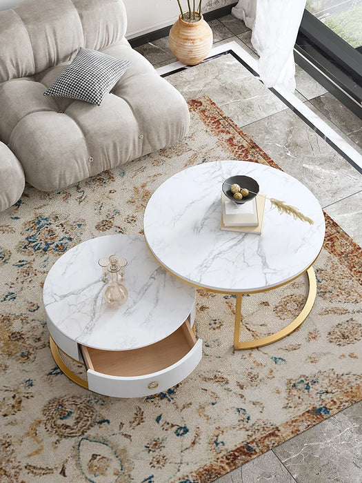 Cy Light Luxury Stone Plate round Tea Table Small Apartment Modern Minimalist Living Room Tea Table Living Room Home