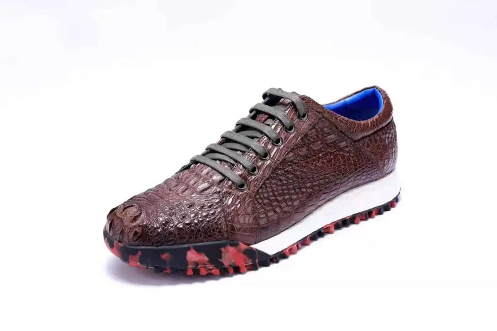 Real Genuine crocodile skin leather men shoe with cow skin lining crocodile head skin men flat shoe 2019 new design brown colors