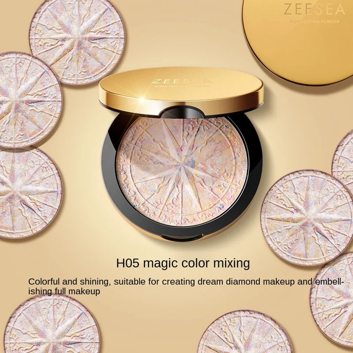 GY Aurora Dream Highlight Colorful Diamond Glitter Thin and Glittering Champagne Gold Fairy Contour Compact Highlighter Powder