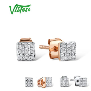 VISTOSO Gold Earrings For Women 14K 585 Rose White Gold Sparkling Diamond Dainty Round Cirle Stud Earrings Trendy Fine Jewelry