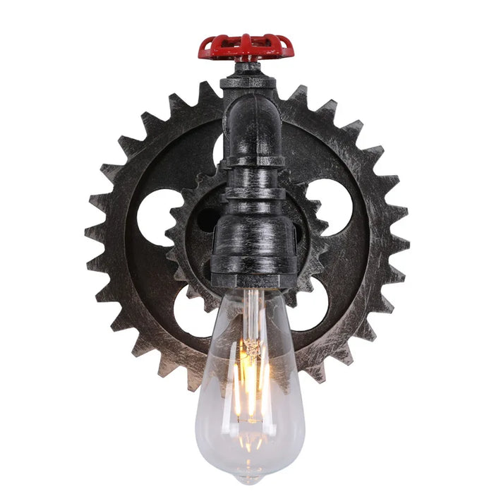 Industry Vintage Lamp Retro Loft Iron Wood Gear Wheel Wall Light Study Showroom Living Room Bar Club Cafe Lamp Bra Wall Sconce