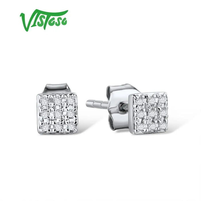 VISTOSO Gold Earrings For Women 14K 585 Rose White Gold Sparkling Diamond Dainty Round Cirle Stud Earrings Trendy Fine Jewelry