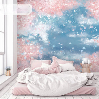 TT Nordic Romantic Cherry Blossoms Wallpaper Pink Wall Covering Fabric Bedroom Seamless Wallpaper Background Wall TV Wall Mural