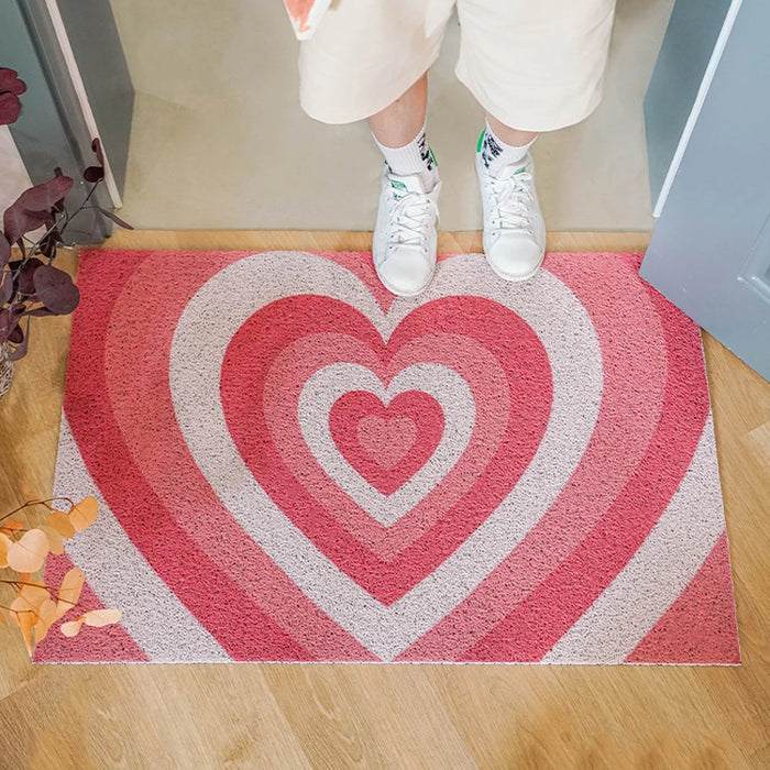 Heart Pattern Rubber Rug Absorbent Mud Dirt Welcome Doormat Heavy Duty Rug Mats Indoor Outdoor Low Profile Anti-Slip Waterproof