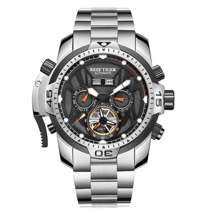 Reef Tiger/RT Sport Watch Complicated Dial with Year Month Perpetual Calendar Steel Bracelet Watches RGA3532