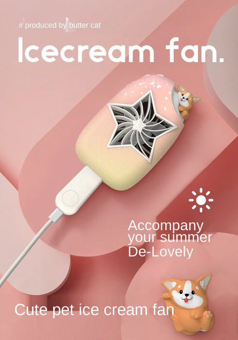 Cy Butter Cat Ice Cream Fan Cute Creative USB Handheld Mute Charging Portable