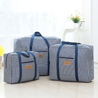 Striped Pattern Travel Luggage Bag Clothes Storage Organizer Bag Zipper Large Capacity Quilt Finishing Bag Closet Organizer Box