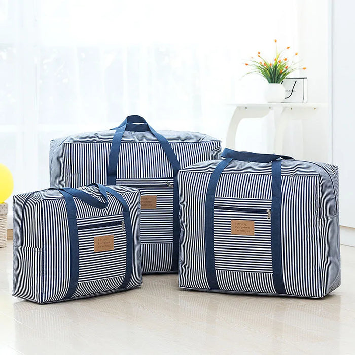 Striped Pattern Travel Luggage Bag Clothes Storage Organizer Bag Zipper Large Capacity Quilt Finishing Bag Closet Organizer Box