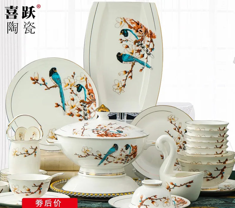 Guci Bowl and dish set  Chinese Jingdezhen Ceramic European bone china tableware bowl and plate chopsticks combination simple