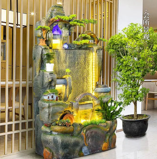 Large waterfall rockery running water fountain ornaments fish pond feng shui wheel indoor landscape curtain landscape
