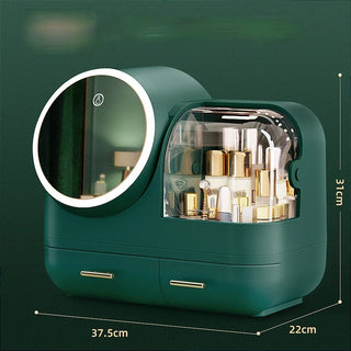 TT Makeup Storage Box Dustproof with Mirror Integrated Desktop Dresser Large Capacity Lipstick Skin Care Products Storage Rack