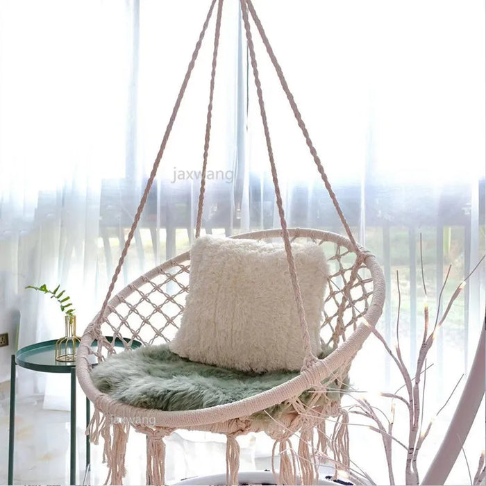 Round Hammock Swing Hanging Chair Outdoor Indoor Furniture Hammock Chair for Garden Dormitory  Adult with Pillow