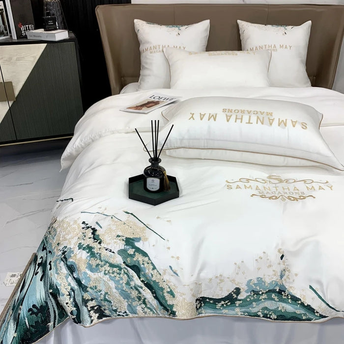 Europe Style Embroidery Satin Cotton White Bedding Set Luxury Home Textile Duvet Cover Bedspread Bed Sheet Pillowcases