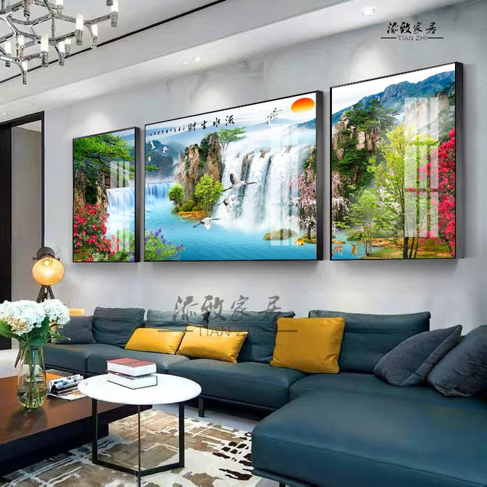 Tt Chinese Painting Living Room Decorative Painting Chinese Landscape Sofa Wall Painting Three-Piece Painting Haina All Rivers