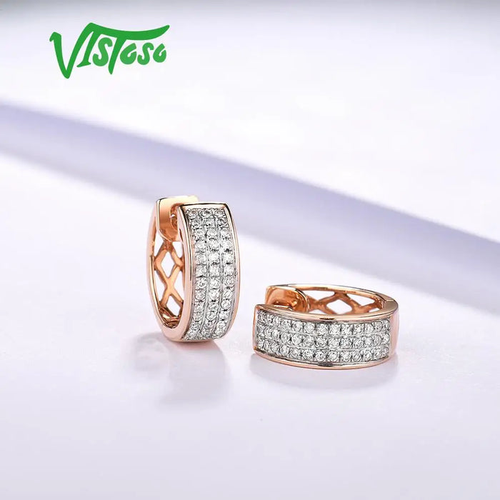 VISTOSO 14K 585 Rose Gold Earrings For Lady Glamorous Elegant Sparkling Diamond Earrings Luxury Wedding Engagement Fine Jewelry