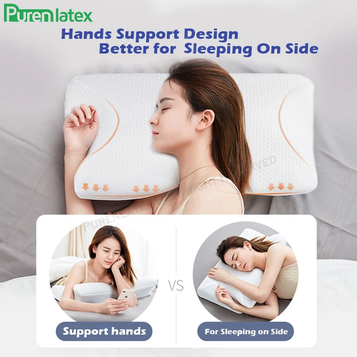 Purenlatex 14cm Contour Memory Foam Cervical Pillow Orthopedic Neck Pain Pillow for Side Back Stomach Sleeper Remedial Pillows