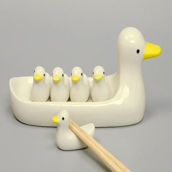 6pcs/set Lovely Duckling Chopstick Holder Set Support Fork Coffee Spoon Mini Creative Dish Dinnerware Duck Stand Kithchen Tools