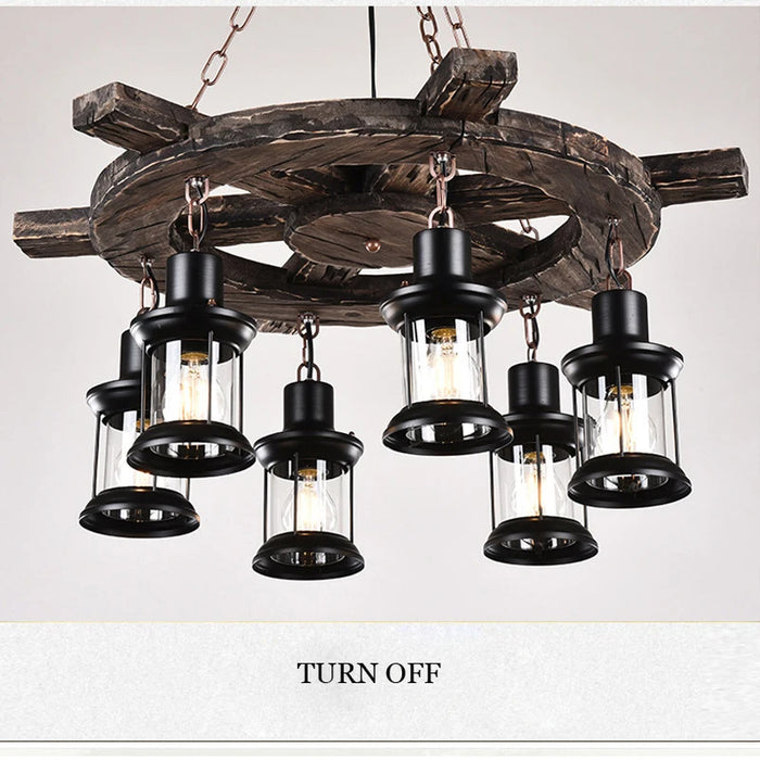 Industrial Vintage Chandelier Bar Cafe Restaurant Dining Room Light Boat Woodenglass Lamps Living Room Pendant Lamp Headlights