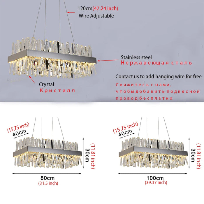 Modern Hanging Chandelier For Dining Room Luxury Rectangle Kitchen Island Crystal Lamps Chrome/Gold Led Home Decor Light Fixture