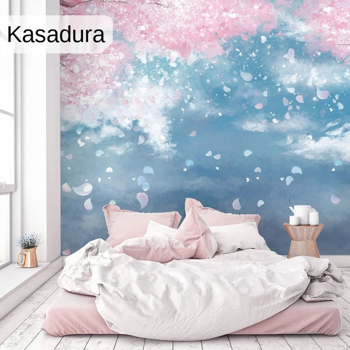 TT Nordic Romantic Cherry Blossoms Wallpaper Pink Wall Covering Fabric Bedroom Seamless Wallpaper Background Wall TV Wall Mural