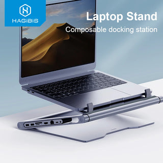 Hagibis Laptop Stand for Desk Ergonomic Aluminum Notebook Riser Adjustable Height Laptop Mount Holder with Hub Docking Station