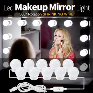 USB Makeup Mirror LED Light Bulb Hollywood Vanity Lights Stepless Dimmable Wall Lamp 2 6 10 14 Bulbs Kit for Dressing Table