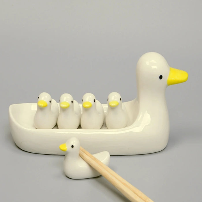 6pcs/set Lovely Duckling Chopstick Holder Set Support Fork Coffee Spoon Mini Creative Dish Dinnerware Duck Stand Kithchen Tools