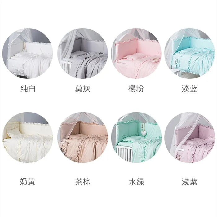 7Pcs Baby Bedding Set Cotton Pink Newborn Protector Washable Crib Bumper Infant Lace Duvet Cover Cot Sheet Pillowcase For Girl