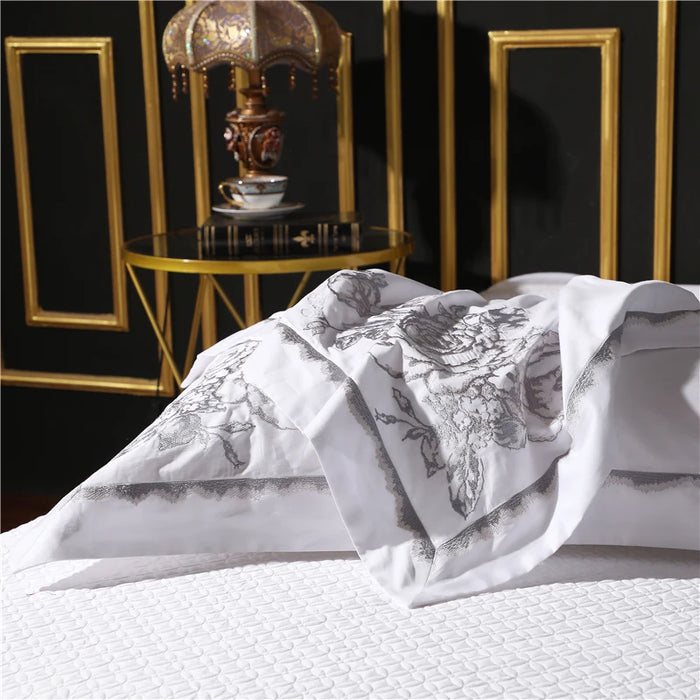 Rosa Multiflora Bedding Sets Embroidery White Pure Cotton Fabric Bedspread Bed Sheets Pillowcase Duvet Cover Cushion Cover