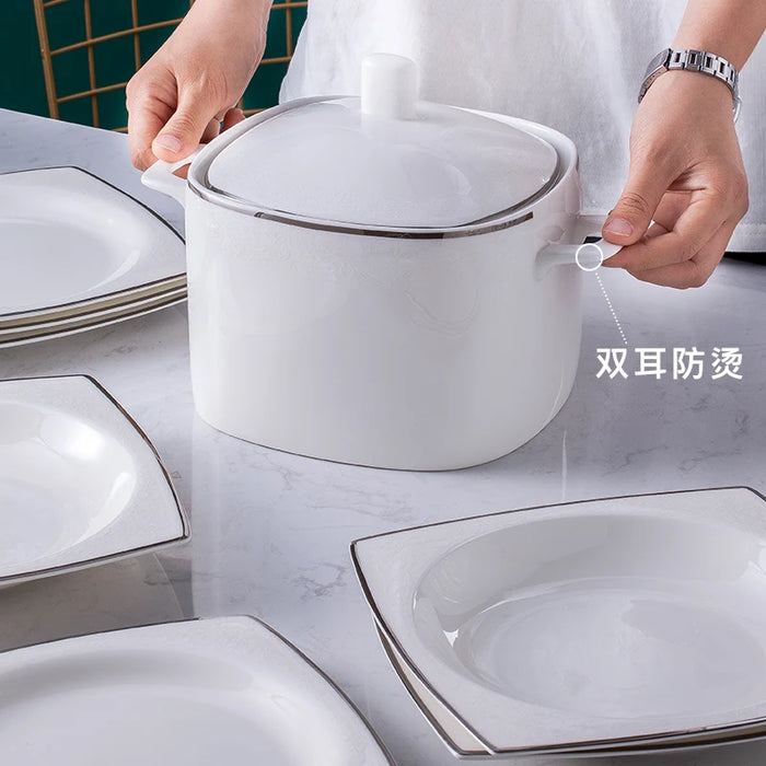 60 Heads jingdezhen ceramics Dinnerware European style Dinner Tableware Bone China Dishes Set Rice Bowl Salad Bowl Dish Bowl