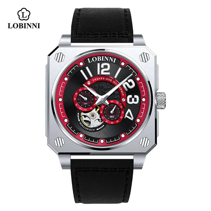 LOBINNI New Top Brand Luxury Sport Watches Skeleton Miyota Movement Mens Mechanical Watch Square Lumious Watch reloj hombre