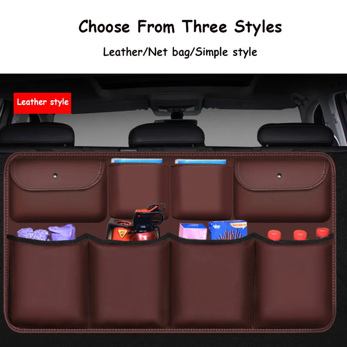 PU Leather Car Rear Seat Back Storage Bag High Quality Car Trunk Organizer Auto Stowing Tidying Interior Accessories Universal